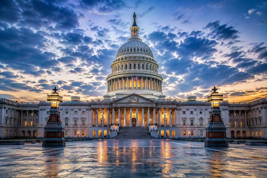 The United States Capitol at dusk